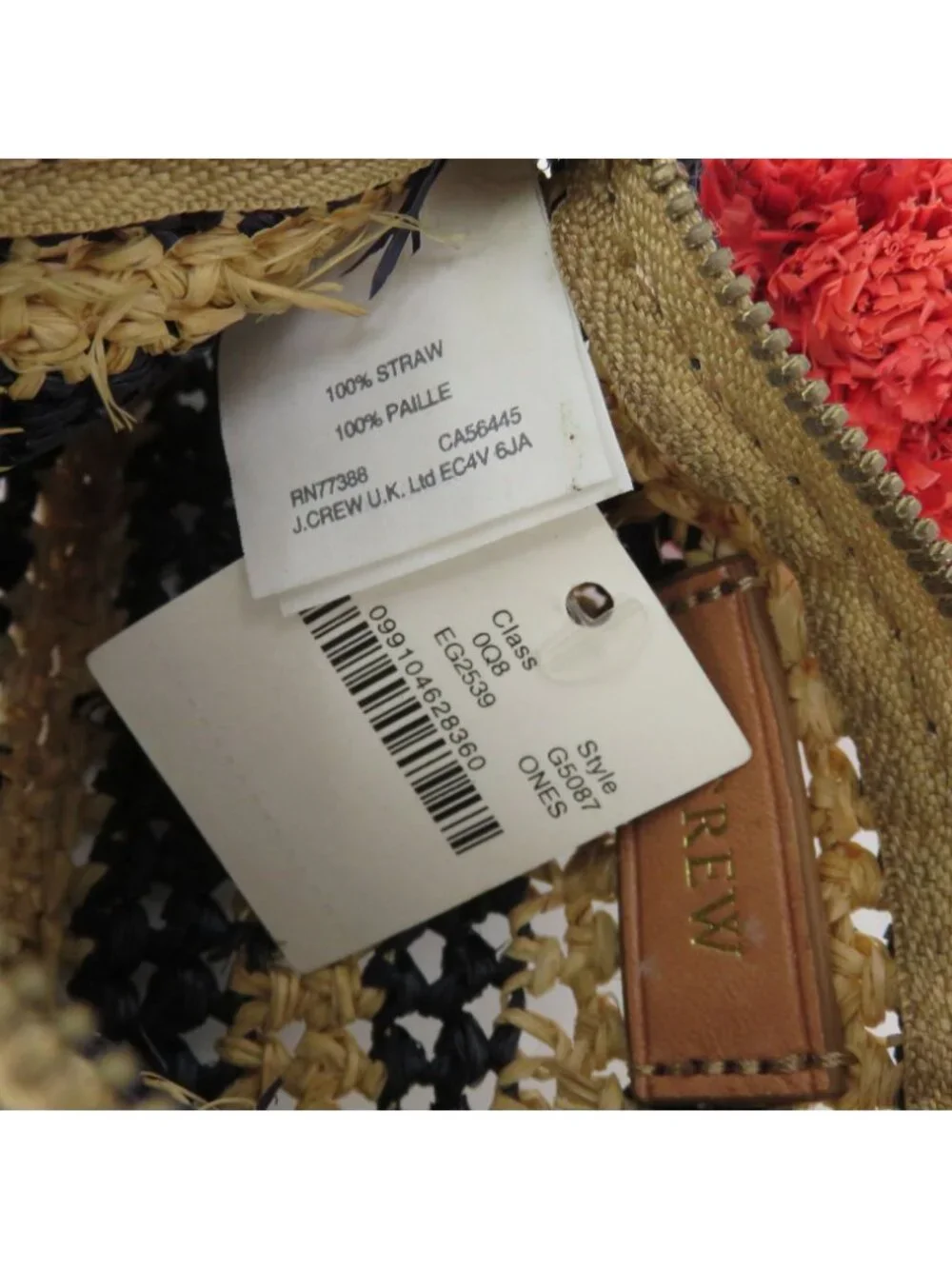 J Crew Tan Blue Straw Loose Woven Zippered Coin Purse Wallet Pom Pom Pull NEW